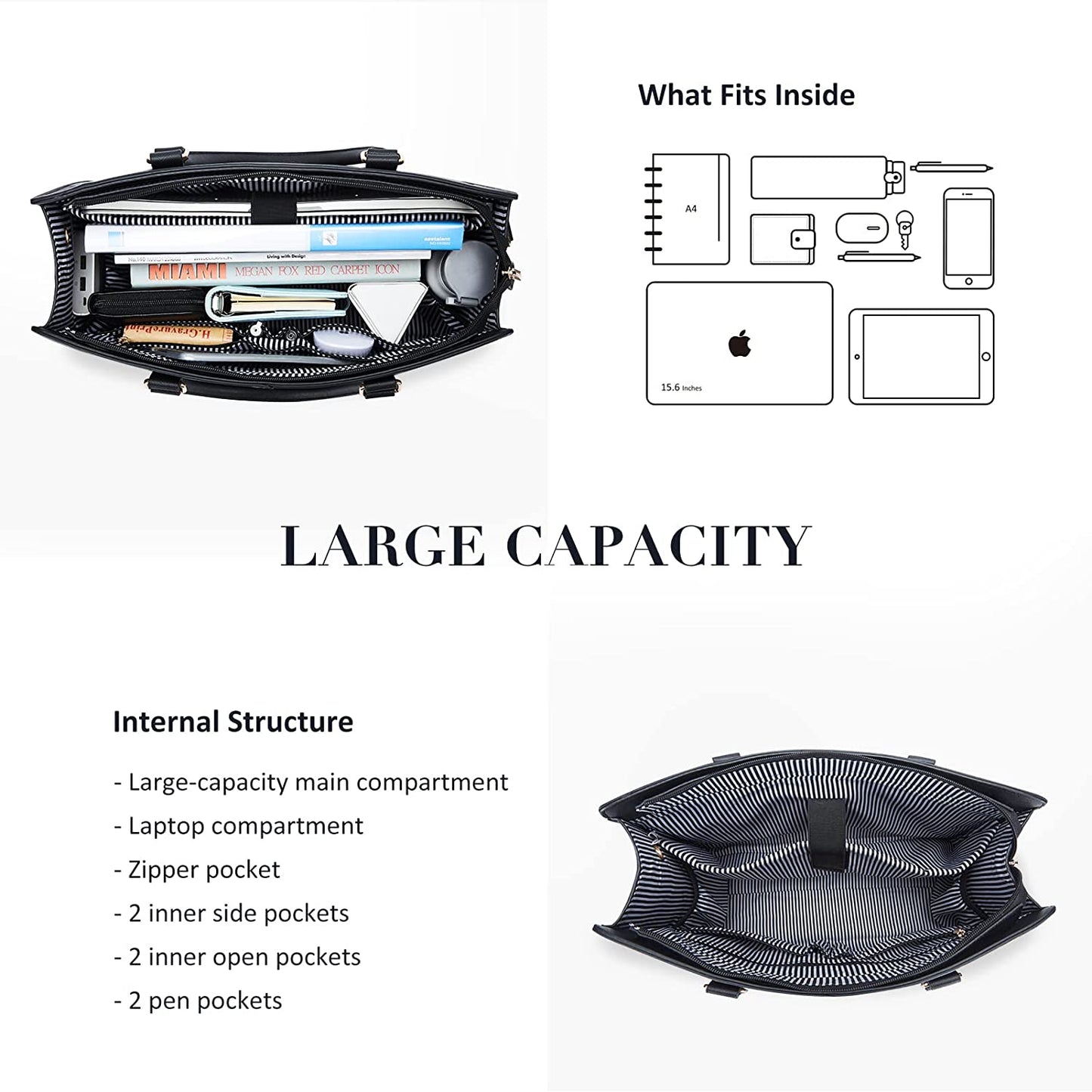ECOSUSI Laptop Tote Bag Laptop Bag 15.6 inch Work Shoulder Briefcase Computer Messenger with Clutch Satchel Handbag 2 PCS Set