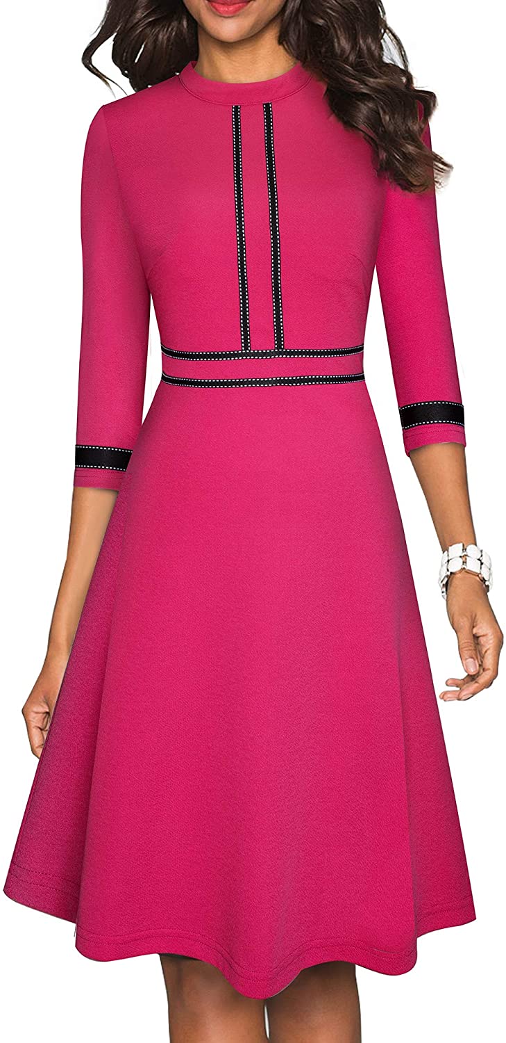 Women's Chic Crew Neck 3/4 Sleeve Party Homecoming Aline Dress A135