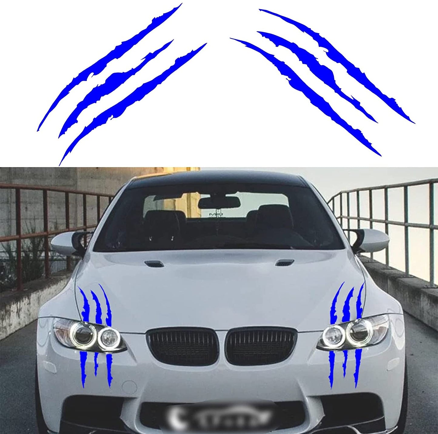 2 Piece Car Decal Sticker,Claw Marks Headlight Marks Decal,Vinyl car Exterior Accessories Decal Uniserval Fit Blue