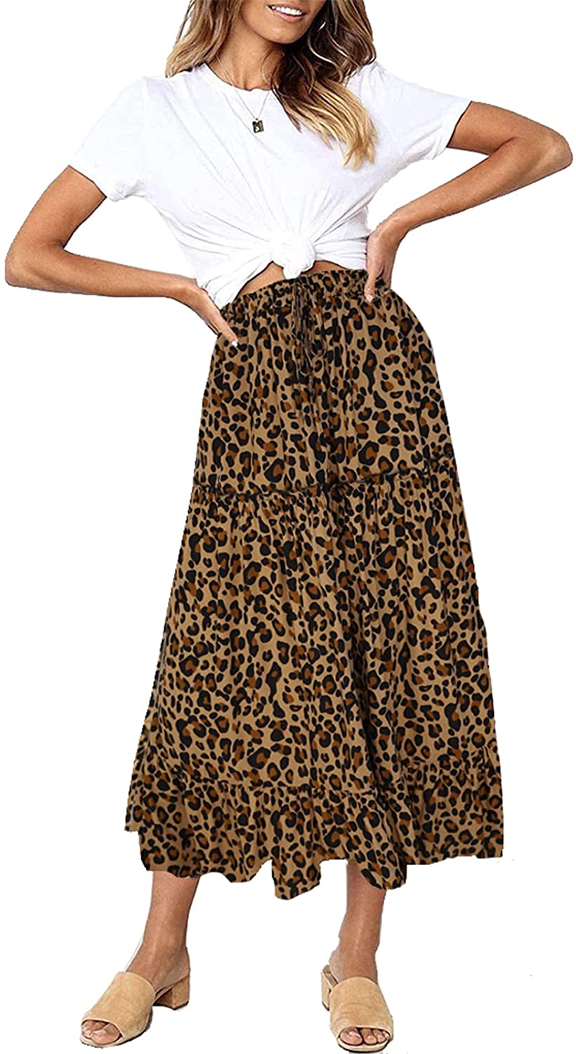 Women's Skirts Boho Floral Printed Elastic High Waist A Line Maxi Skirt with Pockets
