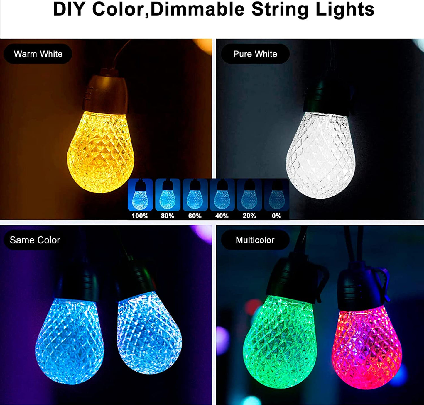 String Lights 49ft for Outside GARIBOSH Outdoor Waterproof Shatterproof, Patio Lights String APP and Remote Control Color Changing,Balcony, Garden Party