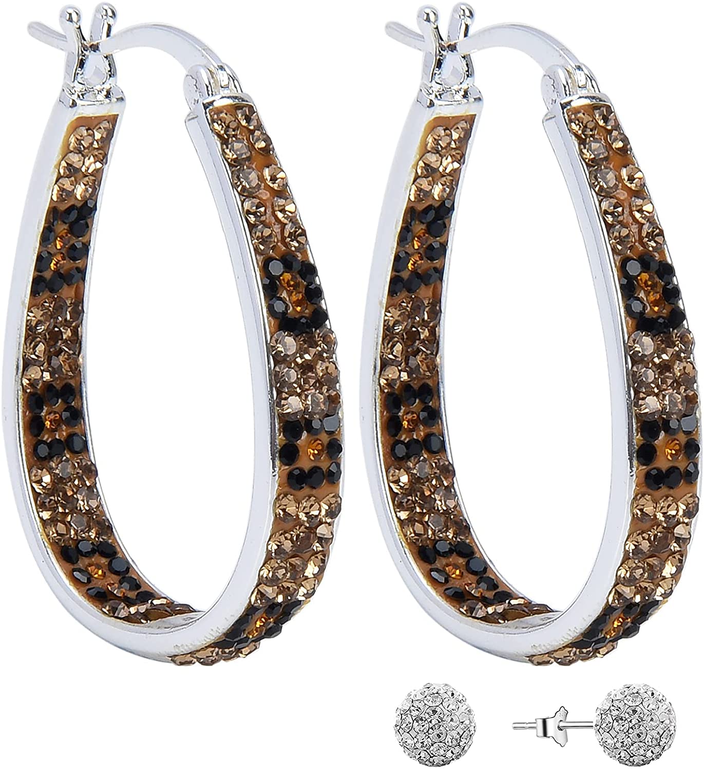 Crystal Hoop Earrings,Silve Plated Inside Out Hoop Earrings For Women & Girls,Oval Shape,1.2Inch…