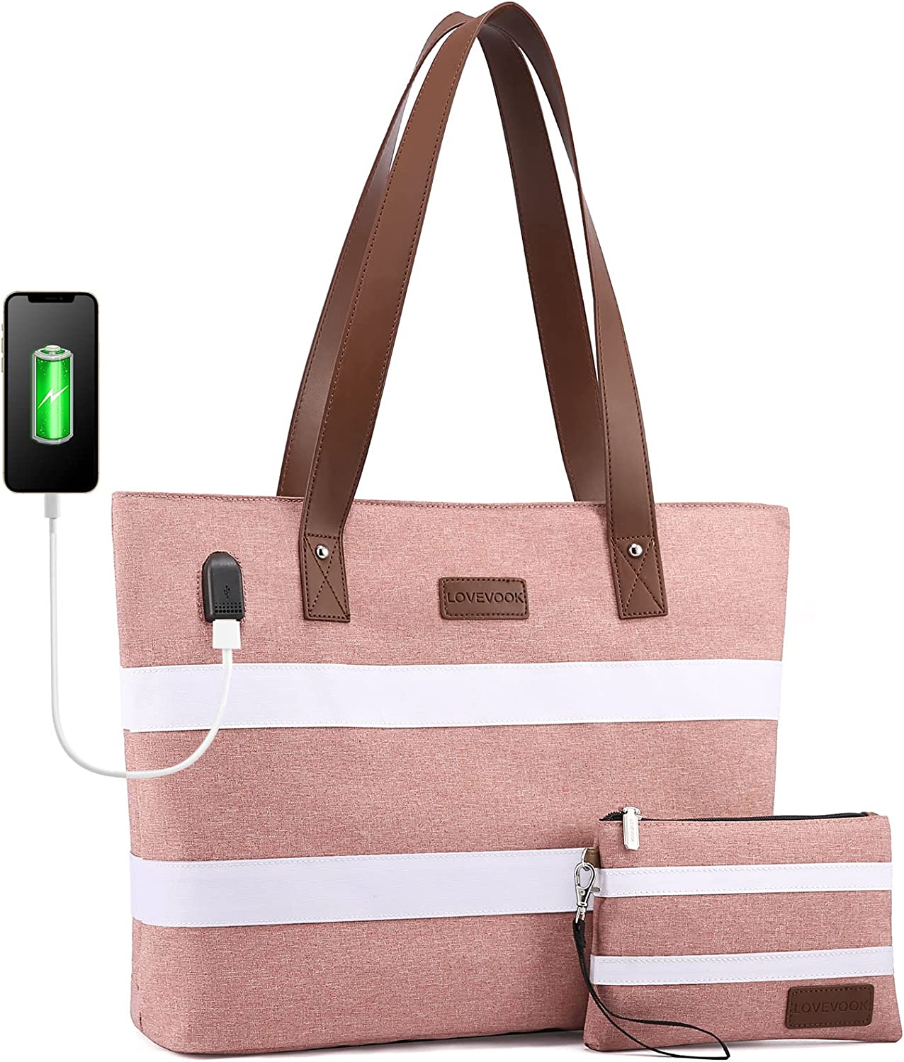 Laptop Shoulder Work Tote Bag for Women,Lightweight Casual School Bag Fits 15.6 In Laptop Handbag Purse 2pc/set