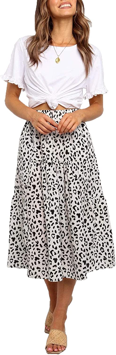 Women's Skirts Boho Floral Printed Elastic High Waist A Line Maxi Skirt with Pockets