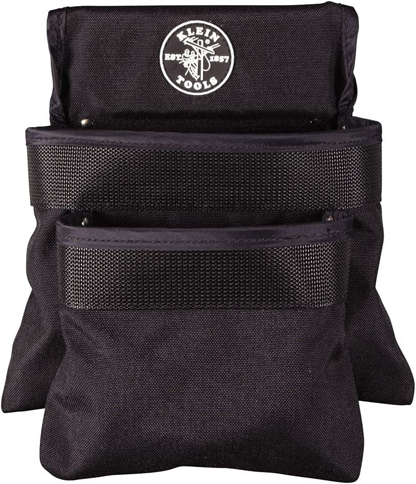 Klein Tools 5703 Tool Pouch, PowerLine Series Utility Pouch Fits Tool Belts up to 2.5-Inch, Strong Rivet Reinforced Stitching, 3-Pocket