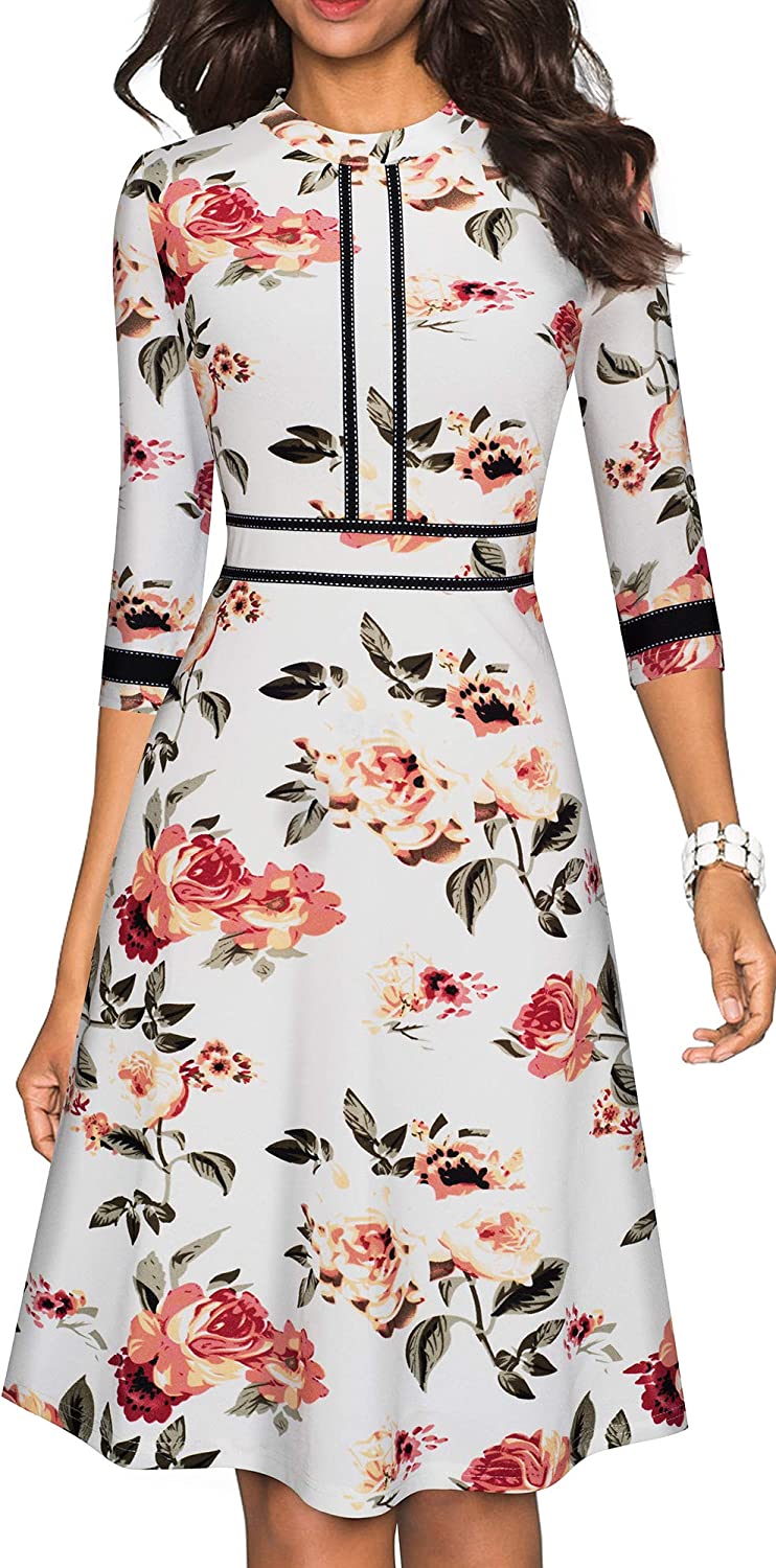 Women's Chic Crew Neck 3/4 Sleeve Party Homecoming Aline Dress A135