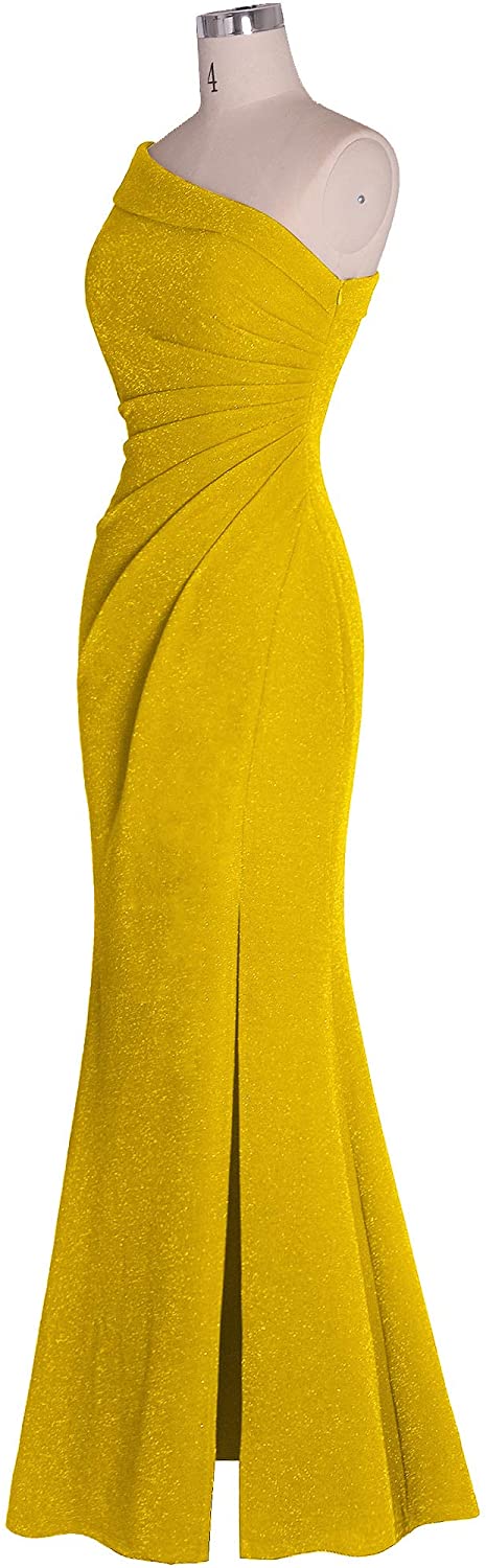 Women's Ruched One Shoulder Side Split Evening Party Dress