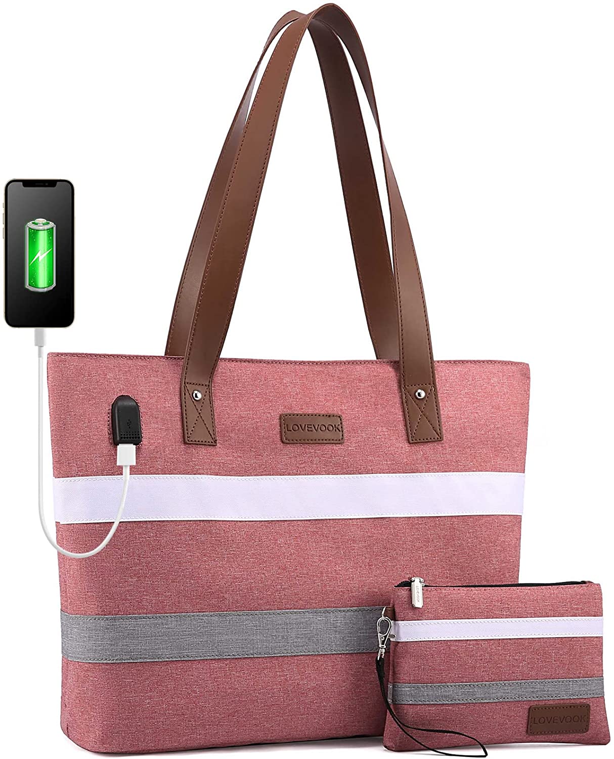 Laptop Shoulder Work Tote Bag for Women,Lightweight Casual School Bag Fits 15.6 In Laptop Handbag Purse 2pc/set