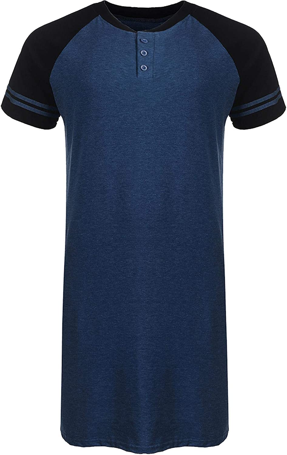 Men's Sleepshirt Short Sleeve Long Nightshirt Comfy Big&Tall Nightgown Sleepwear