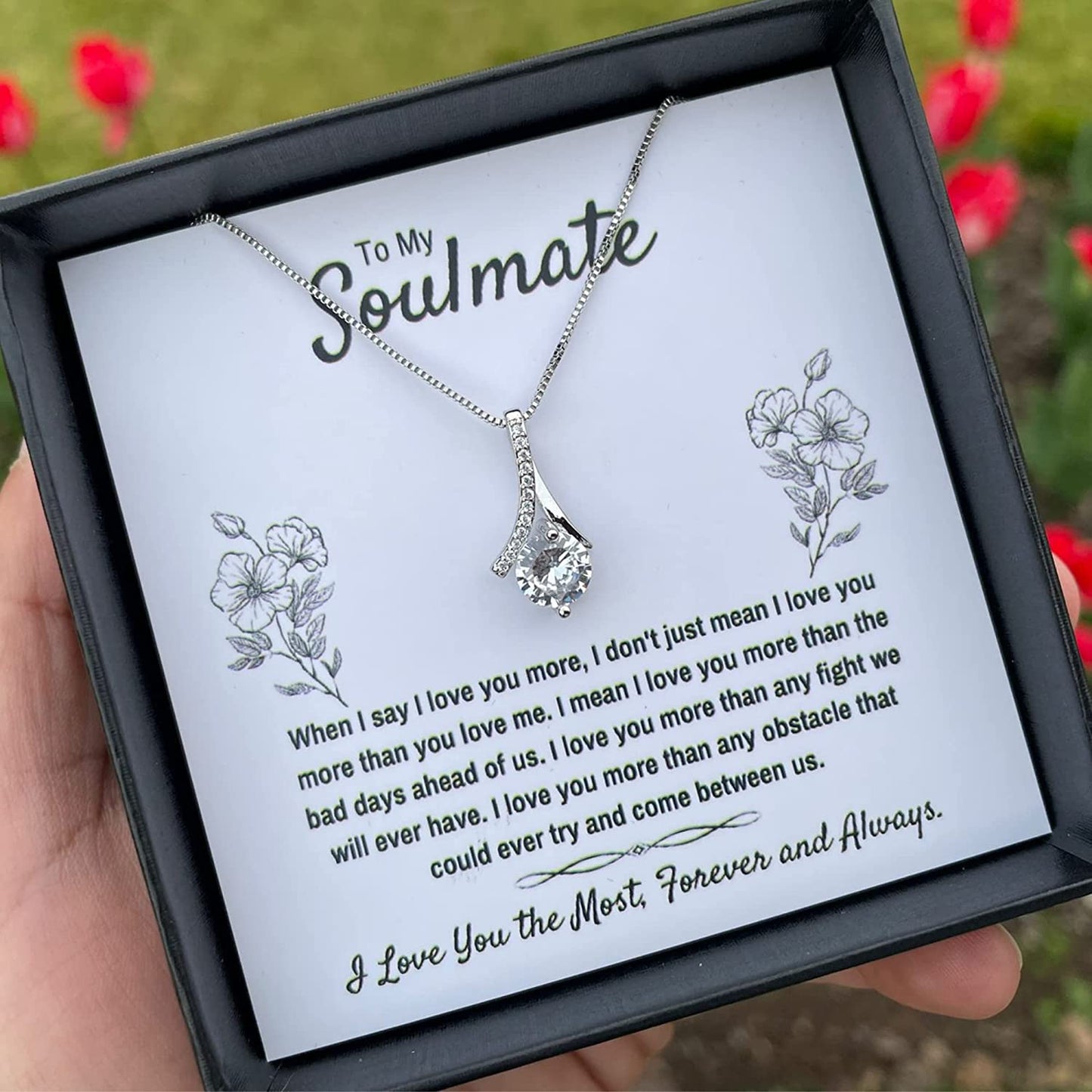 To My Soulmate Necklace Birthday Christmas Jewelry Gifts For My Wife with Message Card Box Personalized Gift Present Pendant for Future Wife Soulmate Girlfriend Love