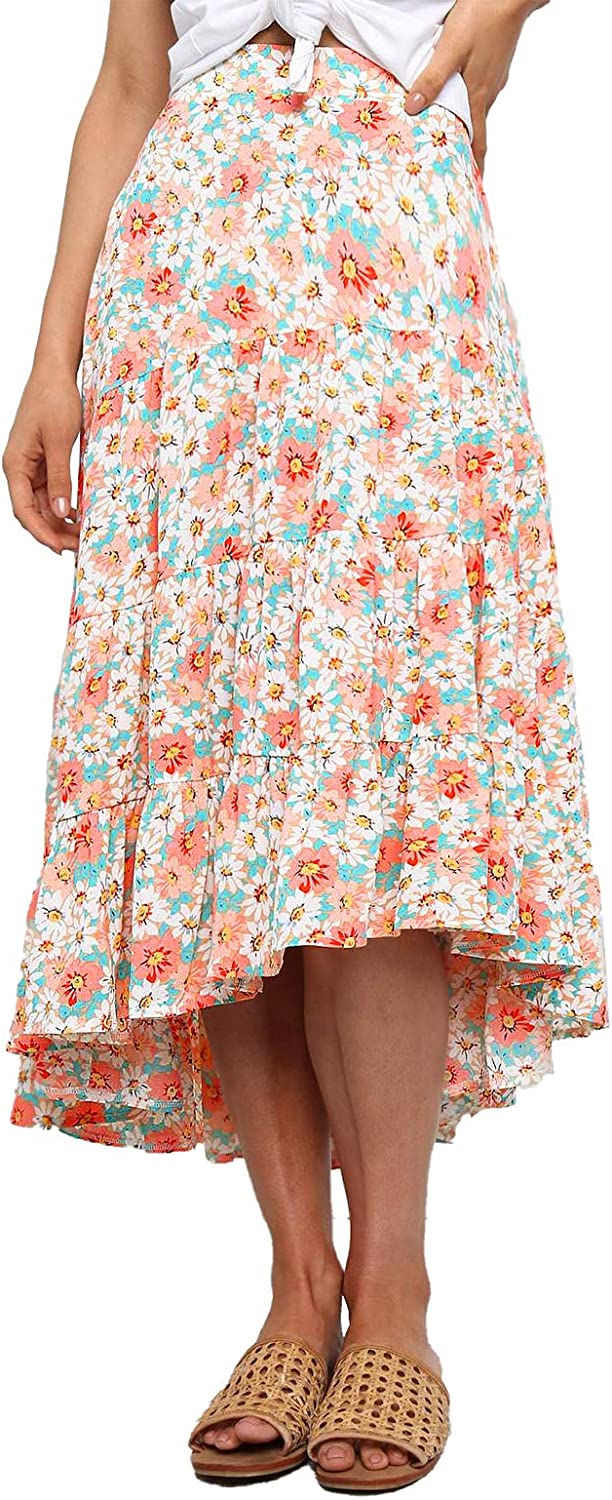 Women's Ditzy Floral Midi Boho Elastic High Waist Skirt