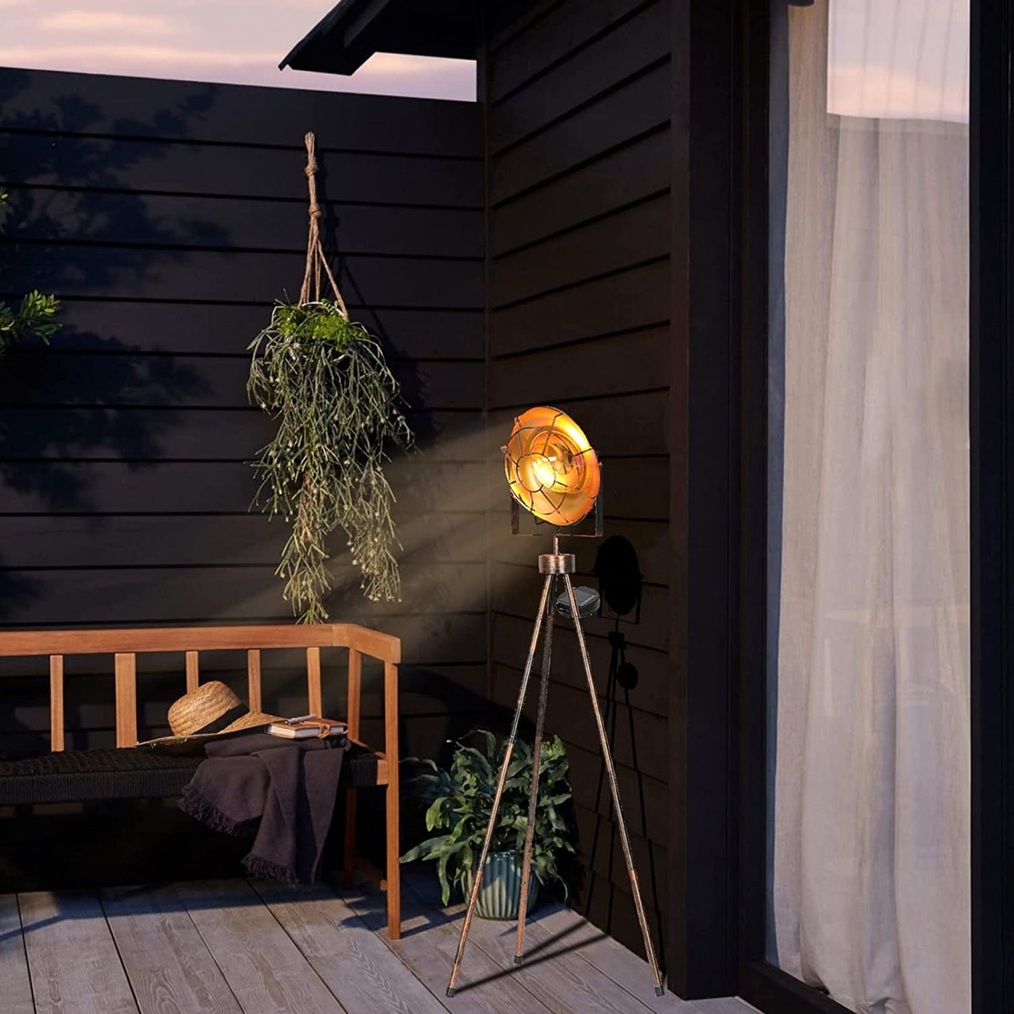 Solar Patio Floor Lamp Outdoor Pathway, Solar Powered Tripod Spotlight Standing Floor Lamp Waterproof Cordless Path Deck Lights Decorative for Garden Patio Lawn Edison Bulb Included