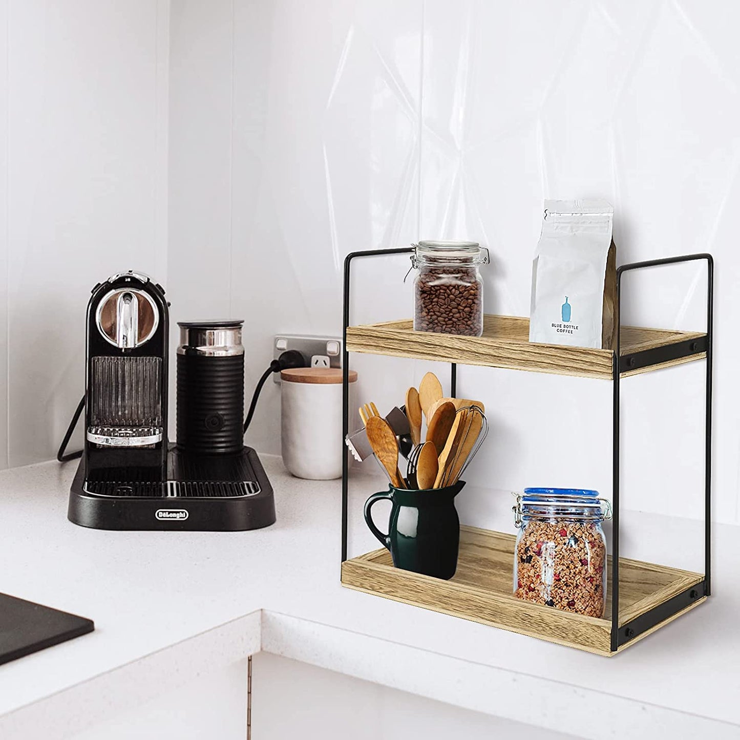 2 Tier Bathroom Countertop Organizer, Counter Standing Rack Cosmetic Holder, Countertop Storage Shelf Cosmetic Organizer Holder, Detachable Kitchen Spice Rack Wire Basket Storage Counter Shelf…