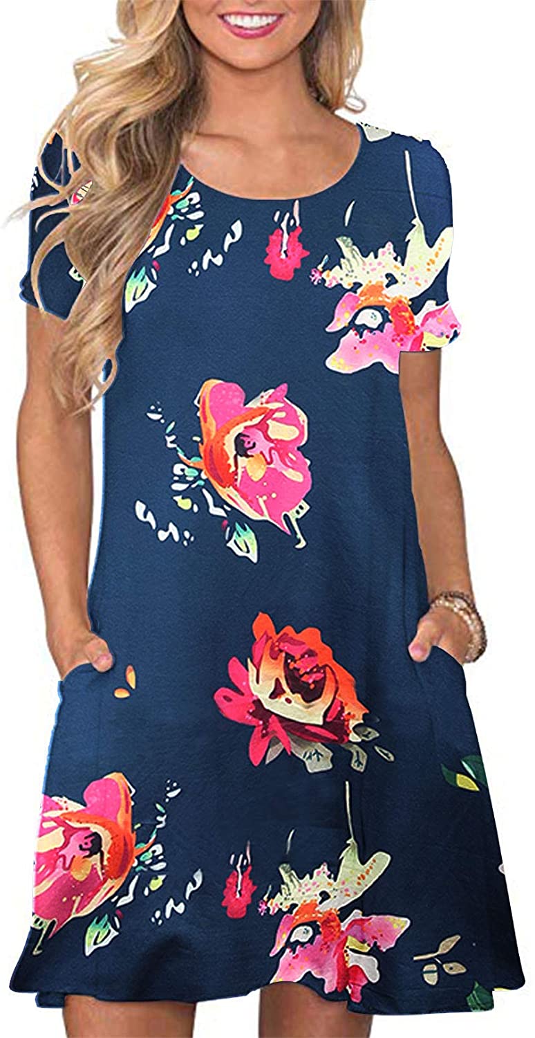 Women's Summer T Shirt Dresses Casual Beach Short Sleeve Swing Pockets Dresses