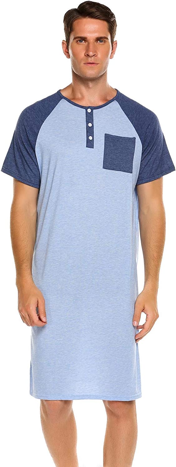 Men's Sleepshirt Short Sleeve Long Nightshirt Comfy Big&Tall Nightgown Sleepwear