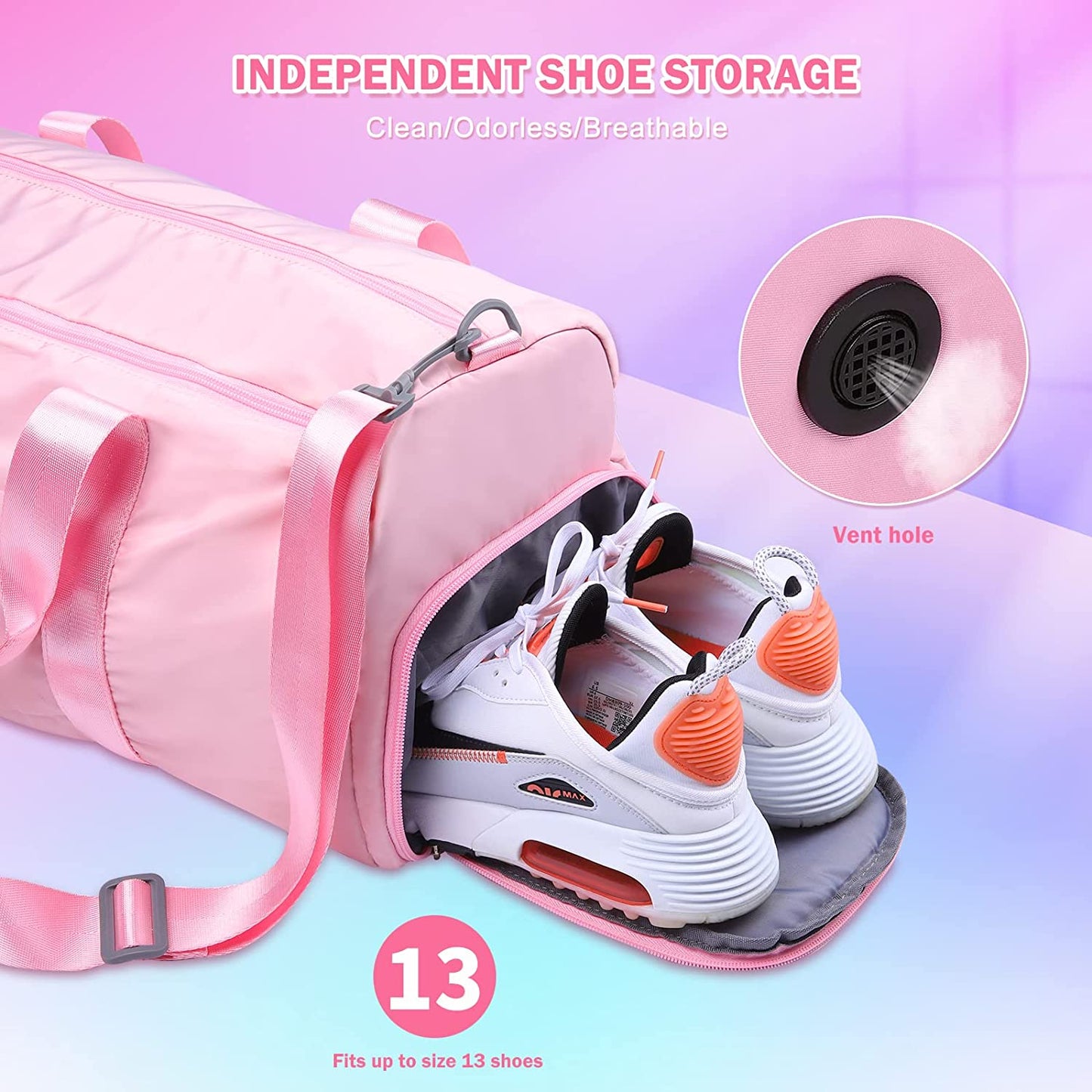 SAMIT -Gym Bag-35L Duffel Bag Large Sports Gym Bag for Women Waterproof Travel Bag Carry on Bag Overnight Weekend Bag Girl Dance Bag with Wet Pocket & Shoe Compartment(Pink)