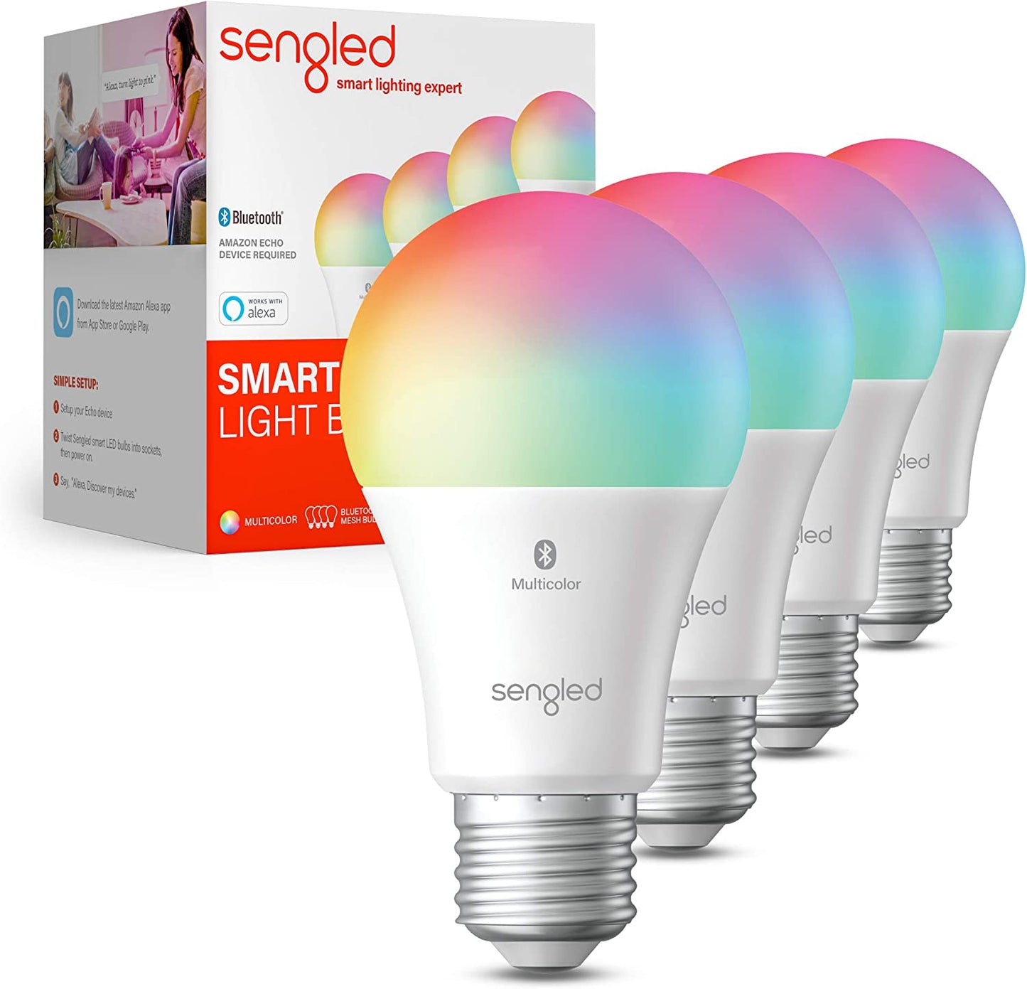 Sengled Smart Light Bulbs, Color Changing Alexa Light Bulb Bluetooth Mesh, Smart Bulbs That Work with Alexa Only, Dimmable LED Bulb A19 E26 Multicolor, High CRI, High Brightness, 8.7W 800LM, 1Pack