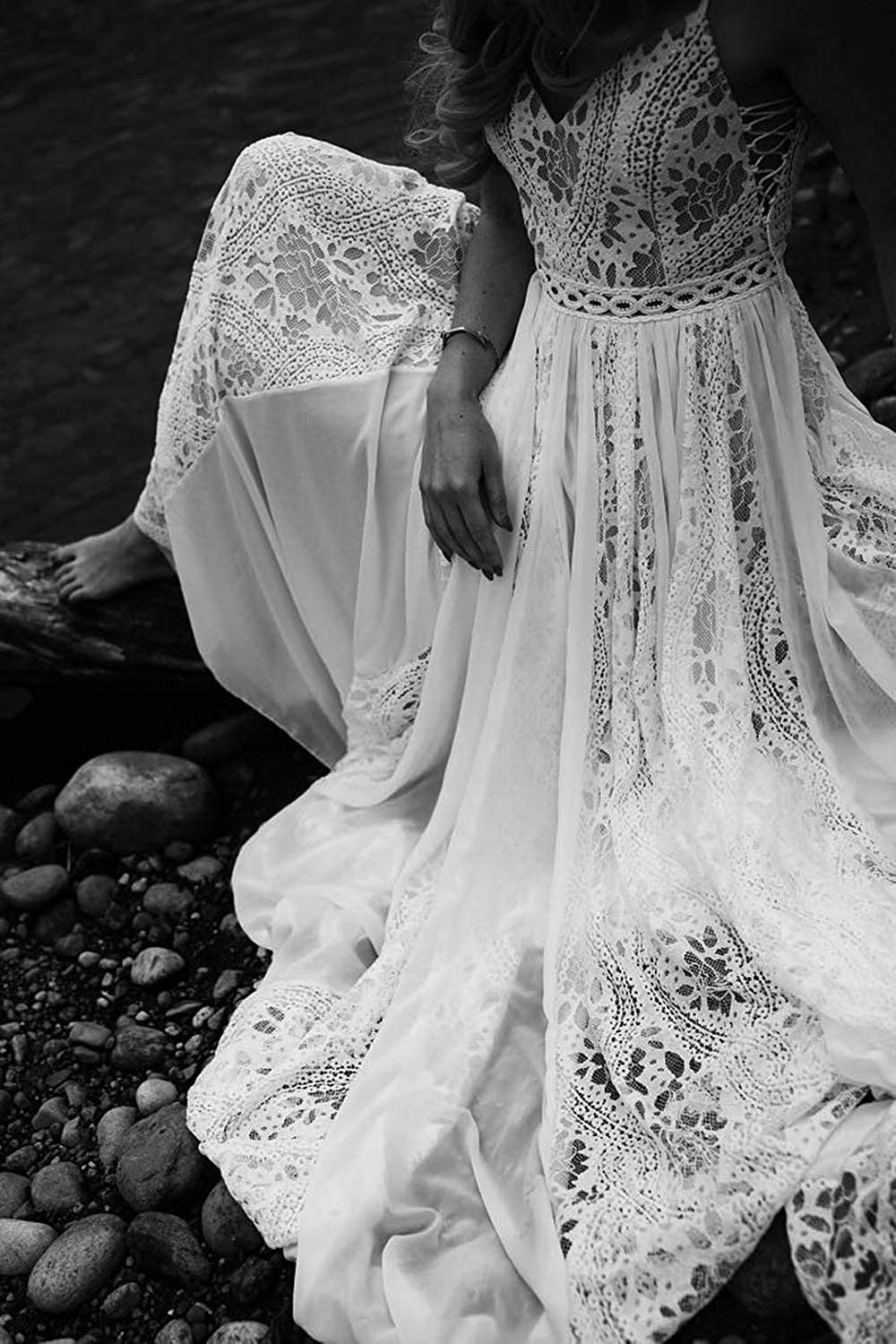 Wedding Dresses Spaghetti Strap with Adjustable Drawstring Lace Bridal Gowns