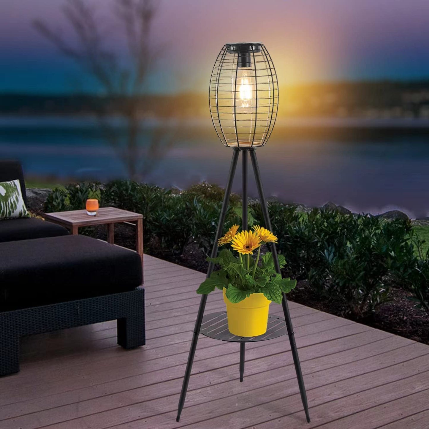 Metal Solar Floor Lamps Outdoor Lights, Waterproof Solar Lantern for Patio Deck Lawn Yard Garden Porch Decor