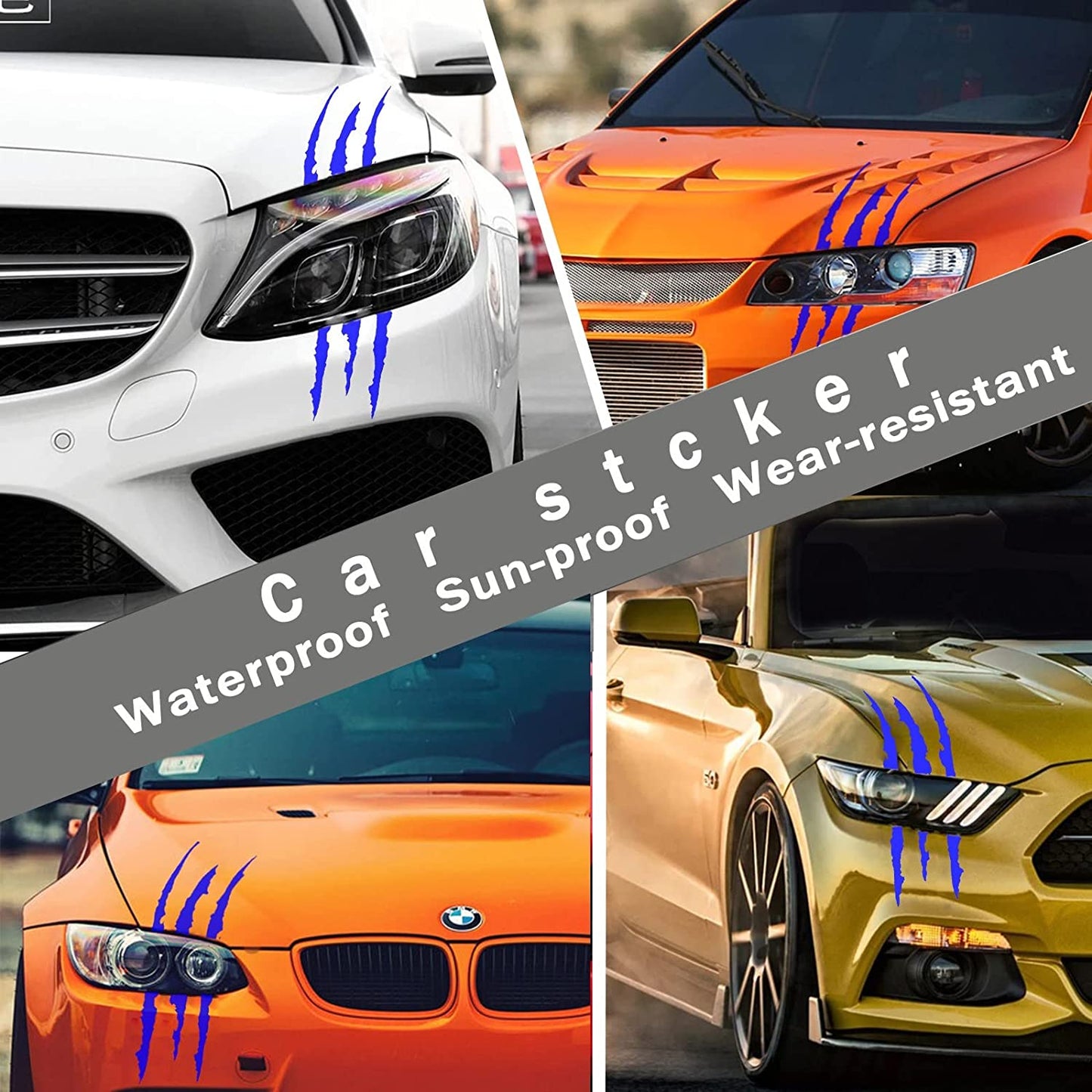 2 Piece Car Decal Sticker,Claw Marks Headlight Marks Decal,Vinyl car Exterior Accessories Decal Uniserval Fit Blue