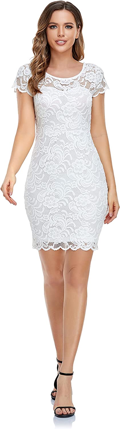 Women's Knee Length Short Sleeve Elegant Lace Dresses/Linning Dresses