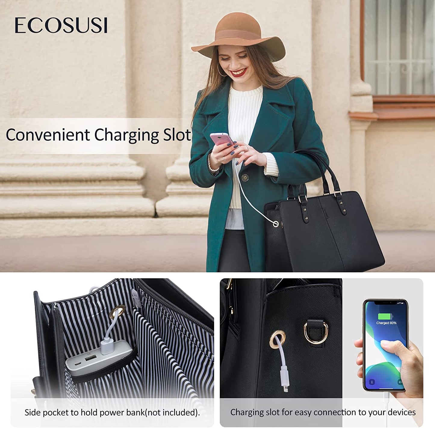 ECOSUSI Laptop Tote Bag Laptop Bag 15.6 inch Work Shoulder Briefcase Computer Messenger with Clutch Satchel Handbag 2 PCS Set