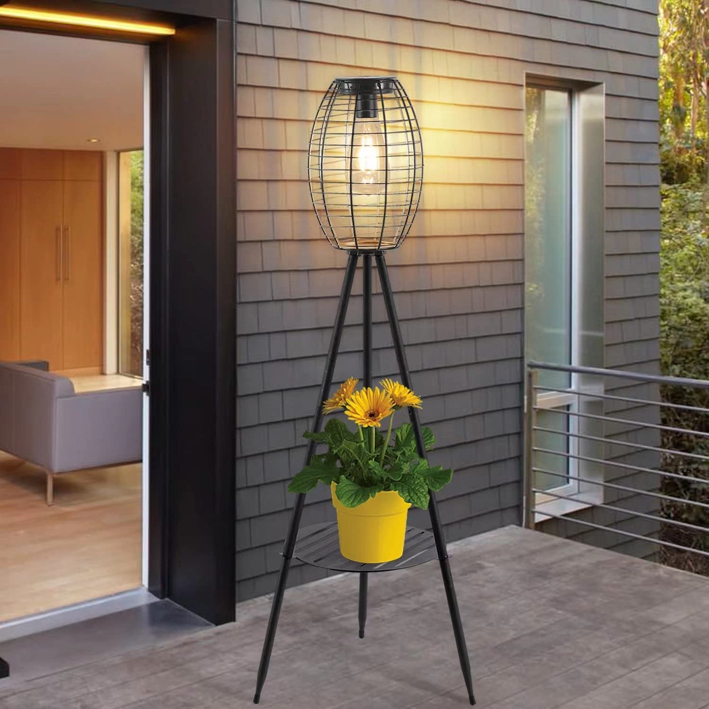 Metal Solar Floor Lamps Outdoor Lights, Waterproof Solar Lantern for Patio Deck Lawn Yard Garden Porch Decor