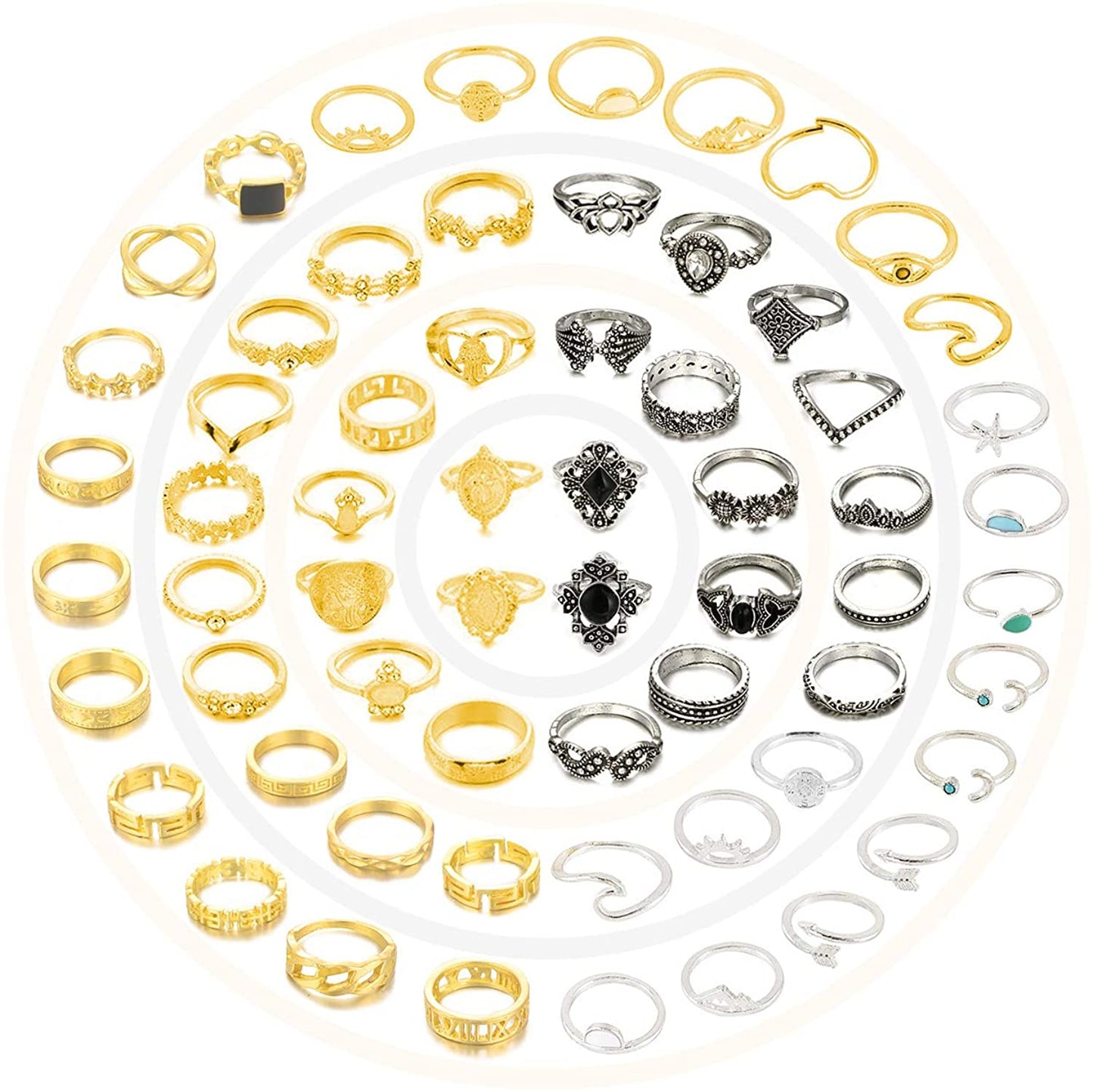 Boho Retro Stackable Rings Sets for Teens Girls Women,Peak Sea Wave Compass Turquoise Rhinestone Knuckle Joint Finger Kunckle Nail Ring Sets