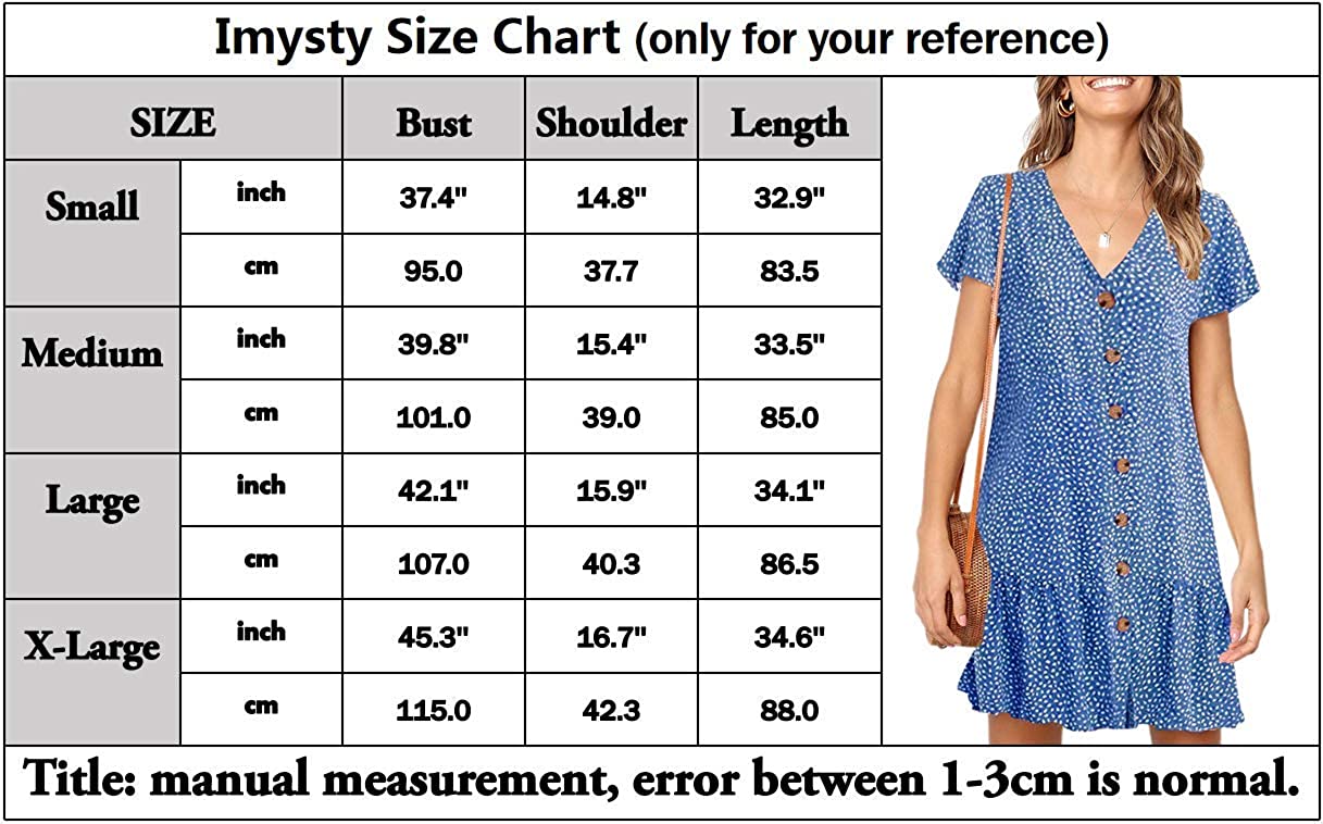 Womens Polka Dot V Neck Button Down Ruffles Loose Mini Short T-Shirt Dress