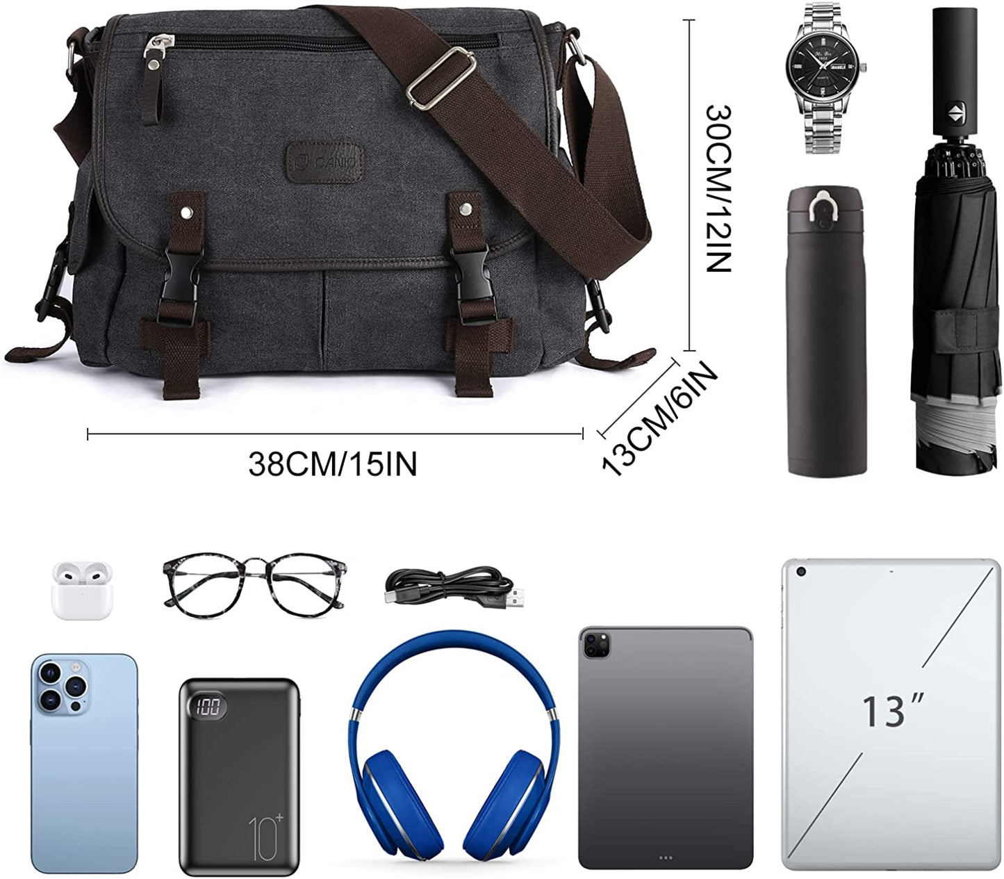 Messenger Bag for Men,Water Resistant Unisex Canvas Shoulder Bag,laptop satchel Bag,Fits 13.3Inch