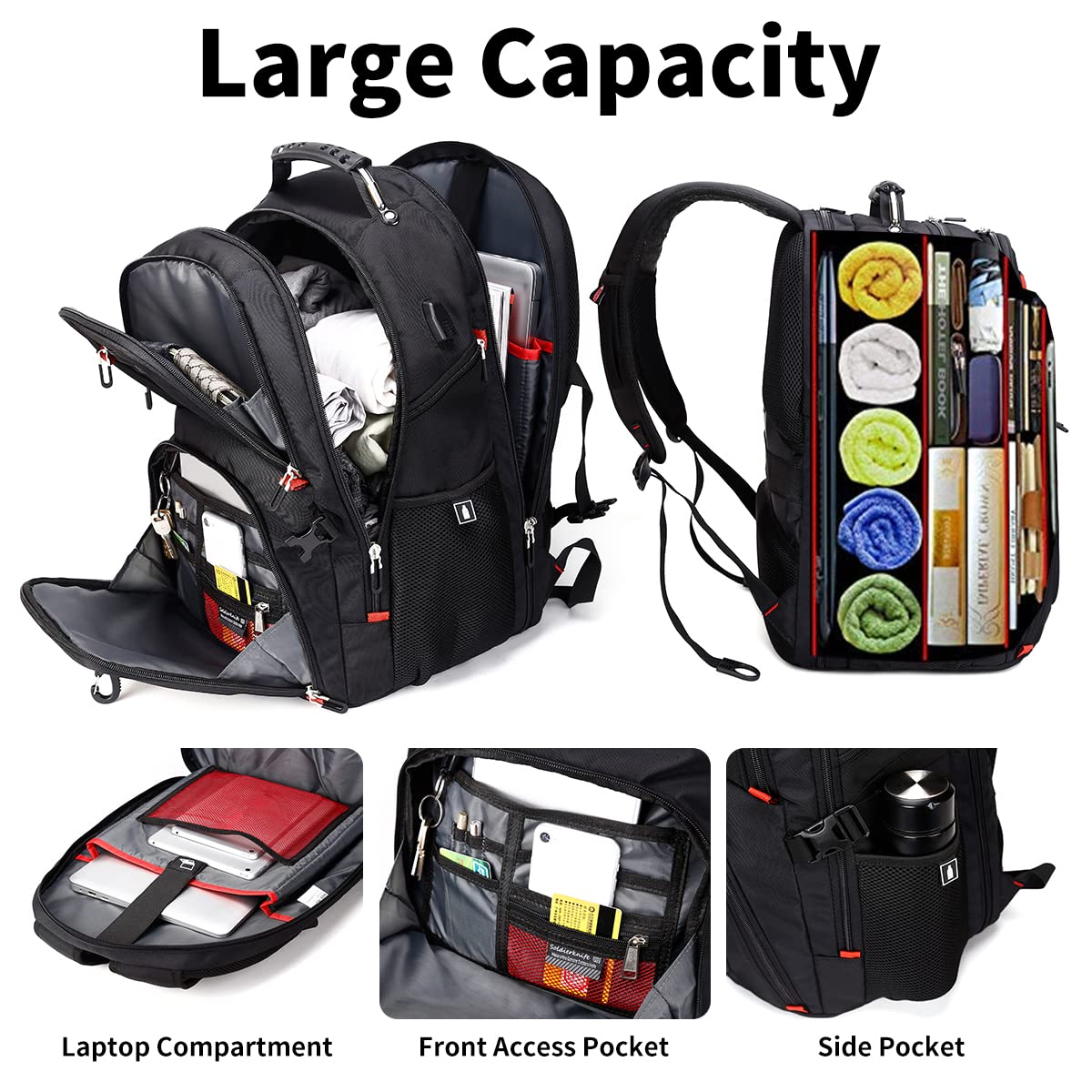 Extra Large 52L Travel Laptop Backpack with USB Charging Port Fit 17 Inch Laptops for Men Women
