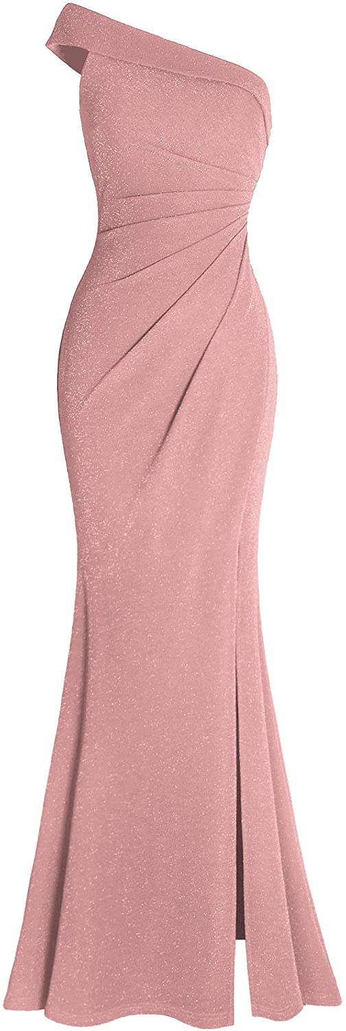 Women's Ruched One Shoulder Side Split Evening Party Dress
