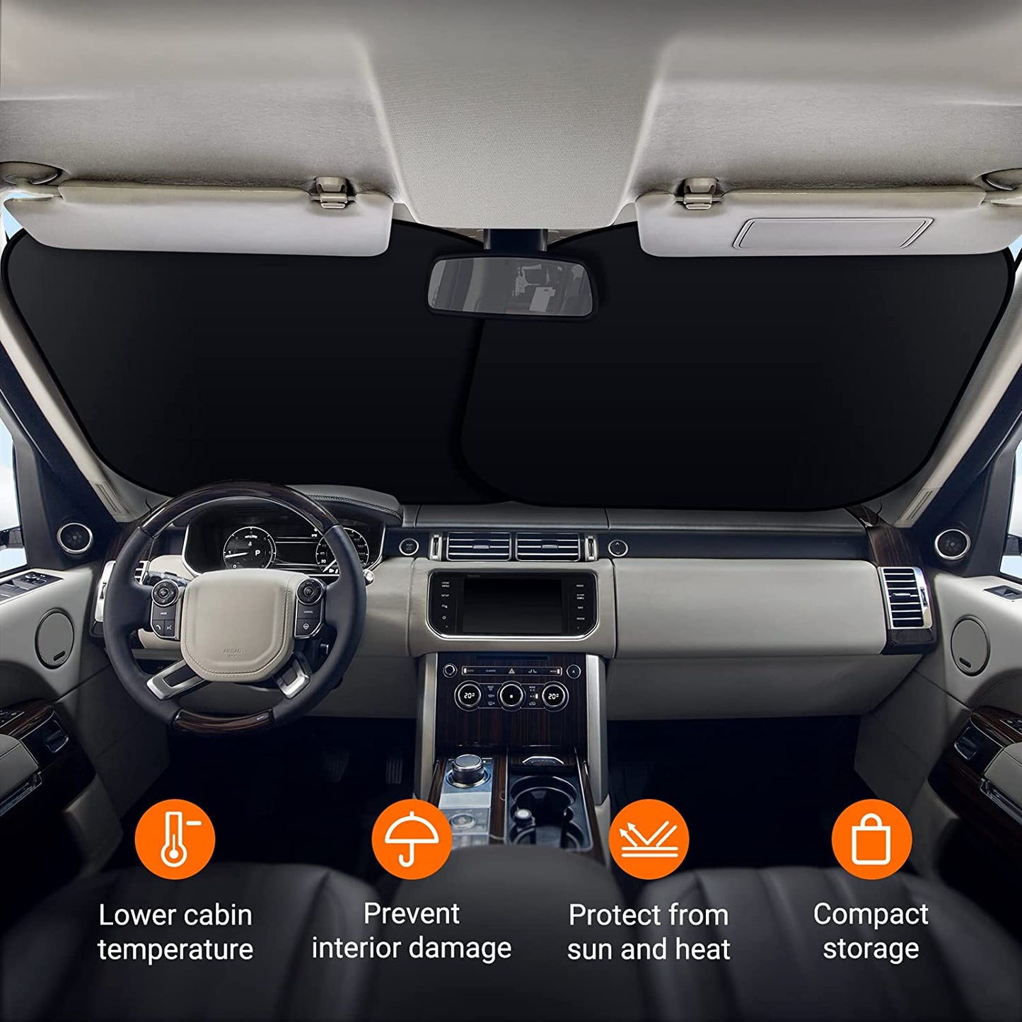 Car Sun Shade for Windshield -2 Piece Foldable Car Front Sunshield Blocks Max UV Rays, Titanium Silver Fabric Material, for Most Sedans SUV Truck(Medium Size 28 x 30.7 inches)