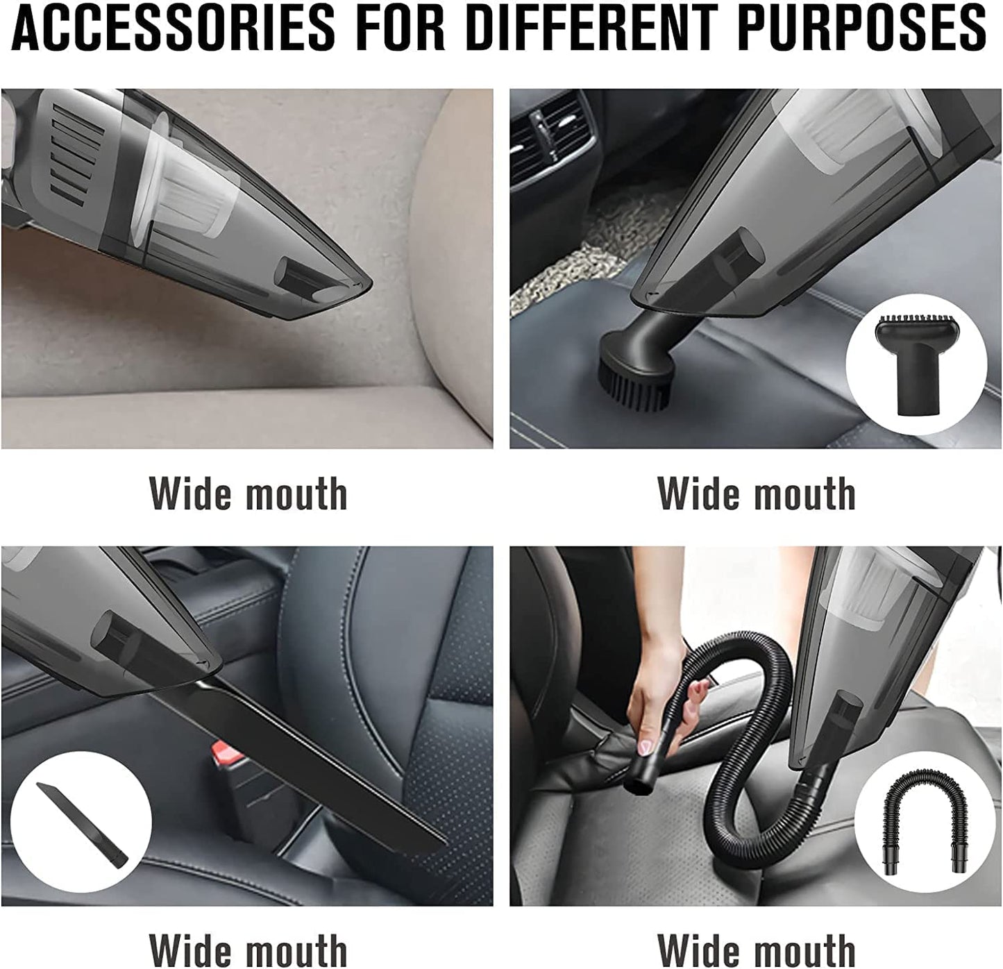 Car Vacuum Cleaner Cordless, Howcode Portable Vacuum Cleaner High Power 120W/8000Pa Dry &Wet Use, Deep Detailing Cleaning Kit of Car Interior (with Storage Bag)