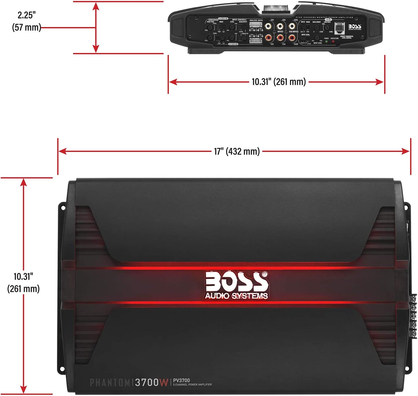 PV3700 5 Channel Car Stereo Amplifier – 3700 High Output, 5 Channel, 2/4 Ohm Stable, Low/High Level Inputs, High/Low Pass Crossover, Full Range, Bridgeable, for Subwoofer