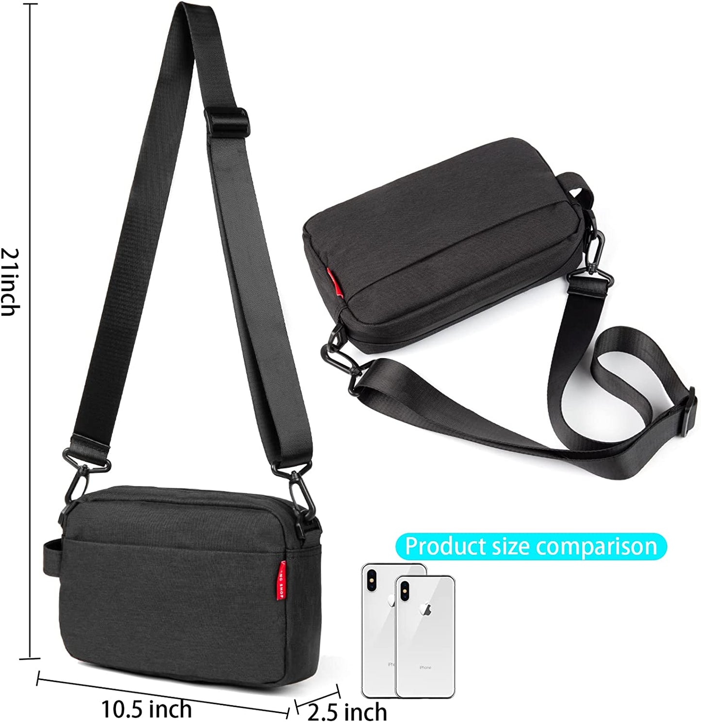 Messenger Bag Mini Messenger Bag, Small Messenger Bag for Men Women, Black Small Messenger Bag Crossbody Messenger Bag