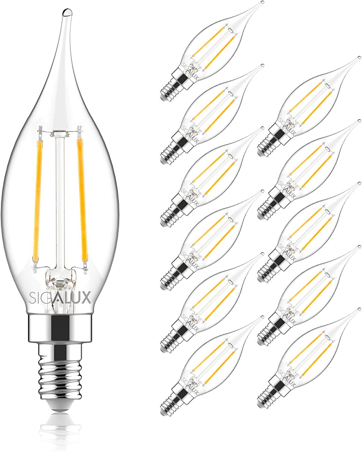 E12 LED Bulb Candelabra Base 60 watt LED Chandelier Light Bulbs Dimmable, Flame Tip Candelabra LED Bulbs, 4.5W, 500LM 2700K Warm White, CA10 Candle Light Bulbs, 12 Packs