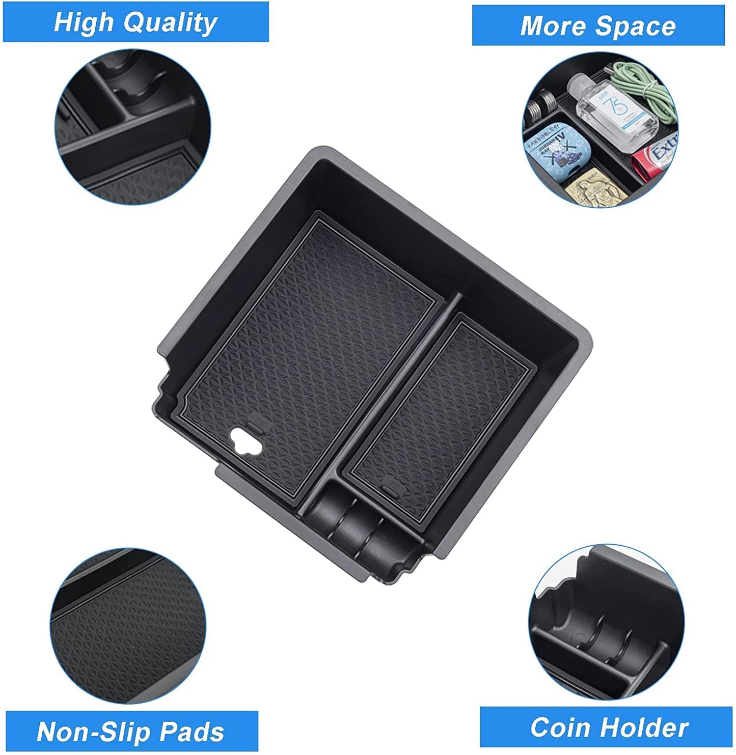 Compatible with 2019 2020 2021 2022 Ford Ranger Center Console Organizer ABS Plastic Material Armrest Box Insert Tray Accessories-Black