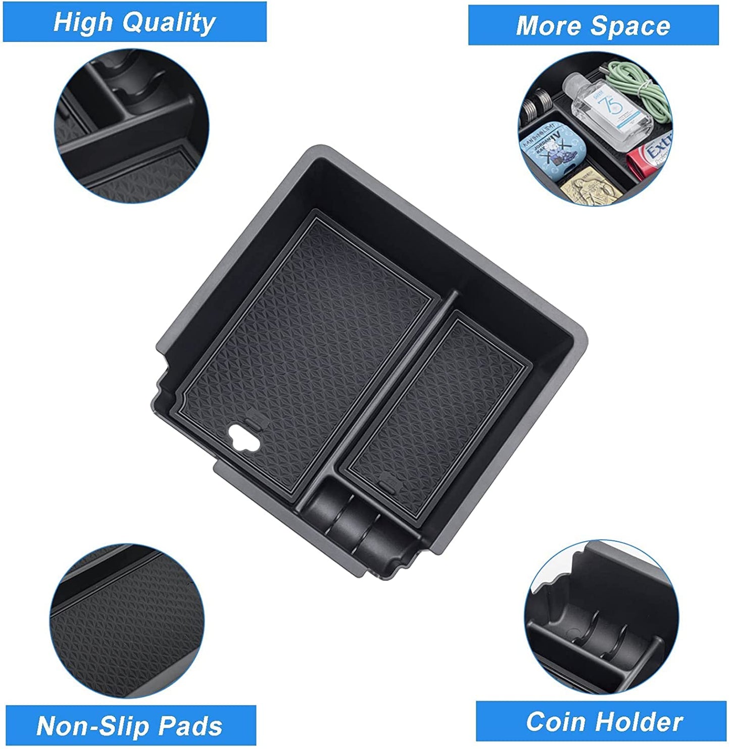 Compatible with 2019 2020 2021 2022 Ford Ranger Center Console Organizer ABS Plastic Material Armrest Box Insert Tray Accessories-Black
