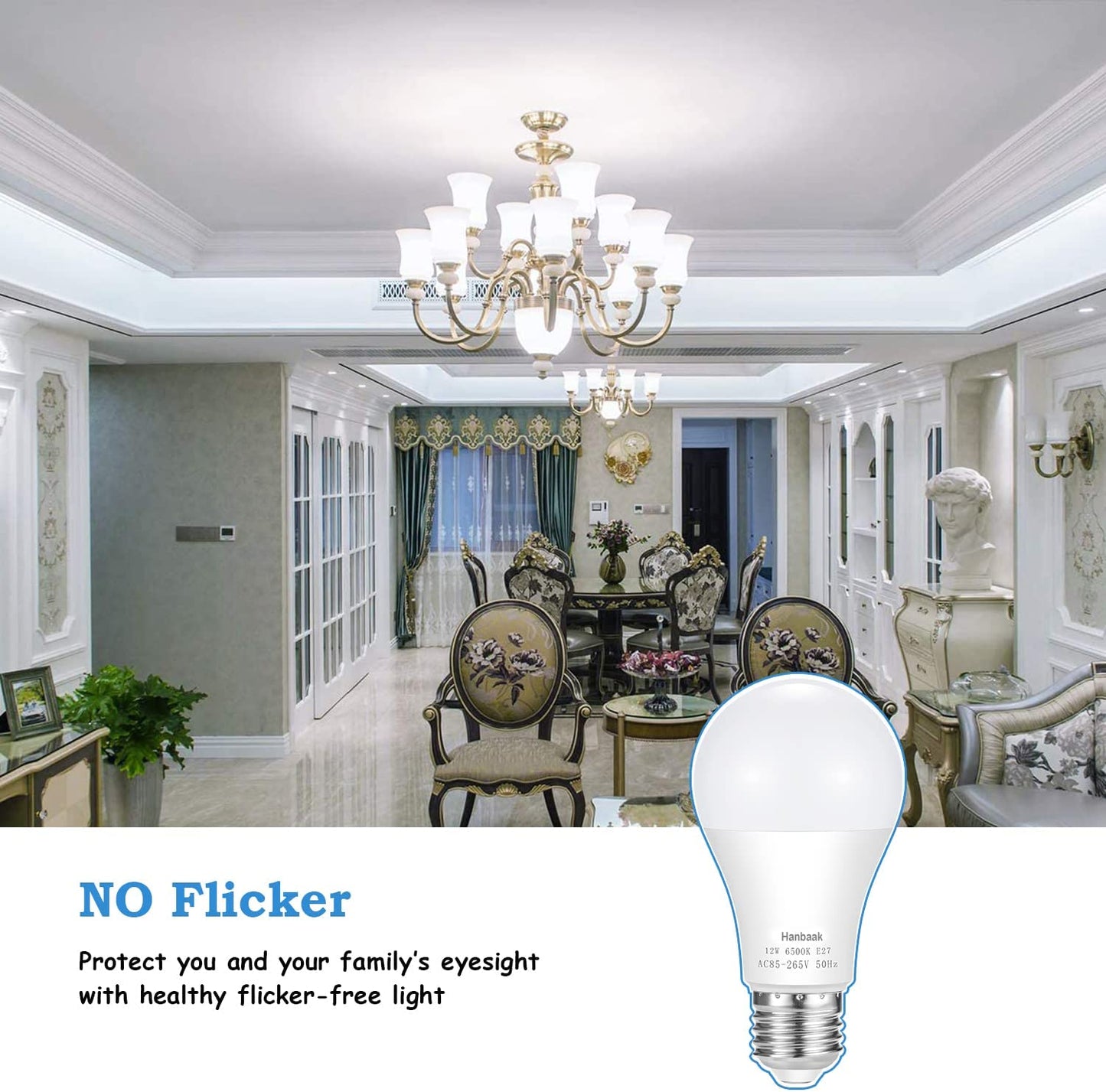 100W Equivalent Light Bulb, Hanbaak 12W E27 LED Bulbs Medium Screw Base, Non-Dimmable, Daylight White 6500K 4-Pack