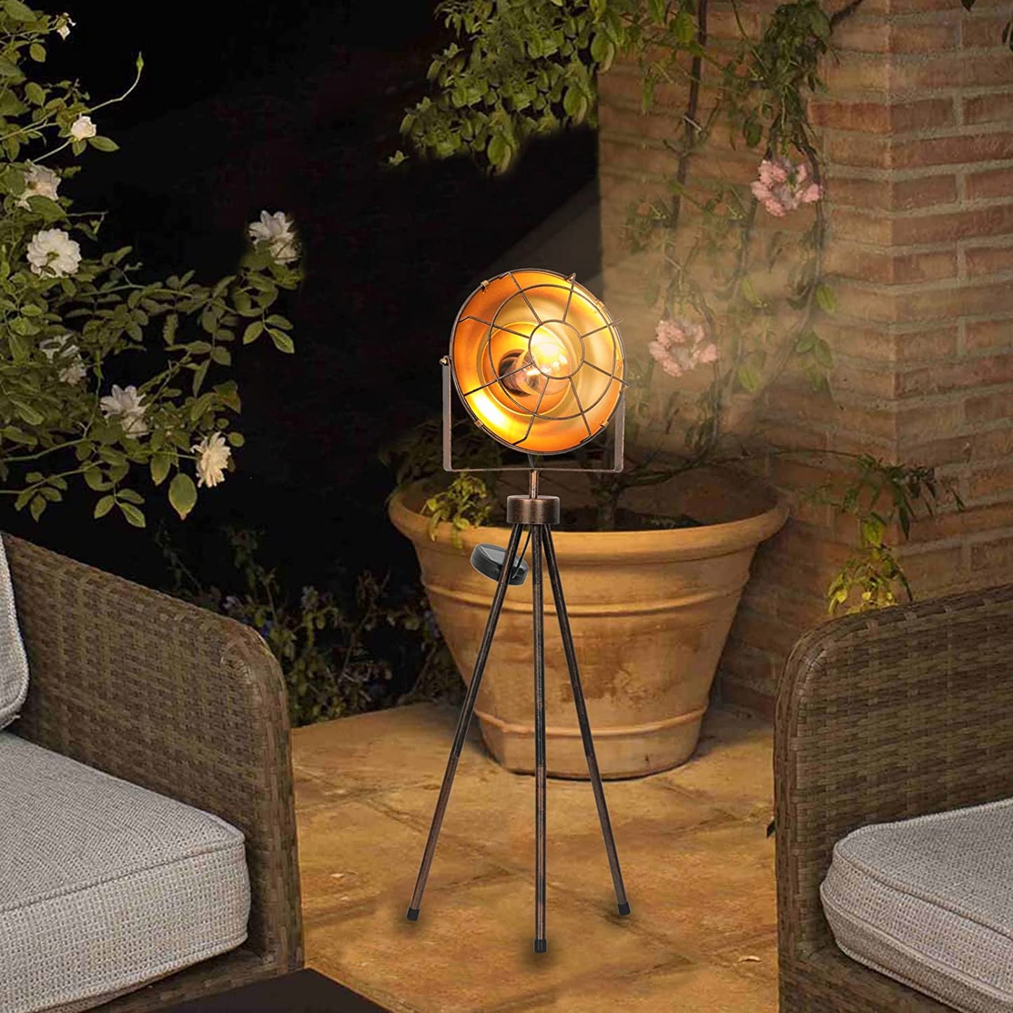 Solar Patio Floor Lamp Outdoor Pathway, Solar Powered Tripod Spotlight Standing Floor Lamp Waterproof Cordless Path Deck Lights Decorative for Garden Patio Lawn Edison Bulb Included