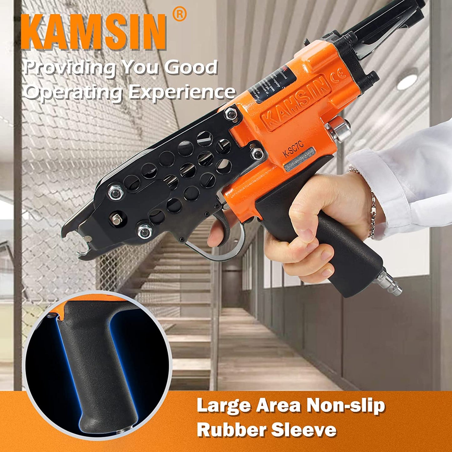 15 Gauge Pneumatic C Ring Staple Gun Kit with 1000 PCS Staples 3/4-Inch Crown 4.8mm Closure Diameter Hog Ring Stapler Air Power Hog Ring Plier Hog Ring Staple Gun C Ring Stapler