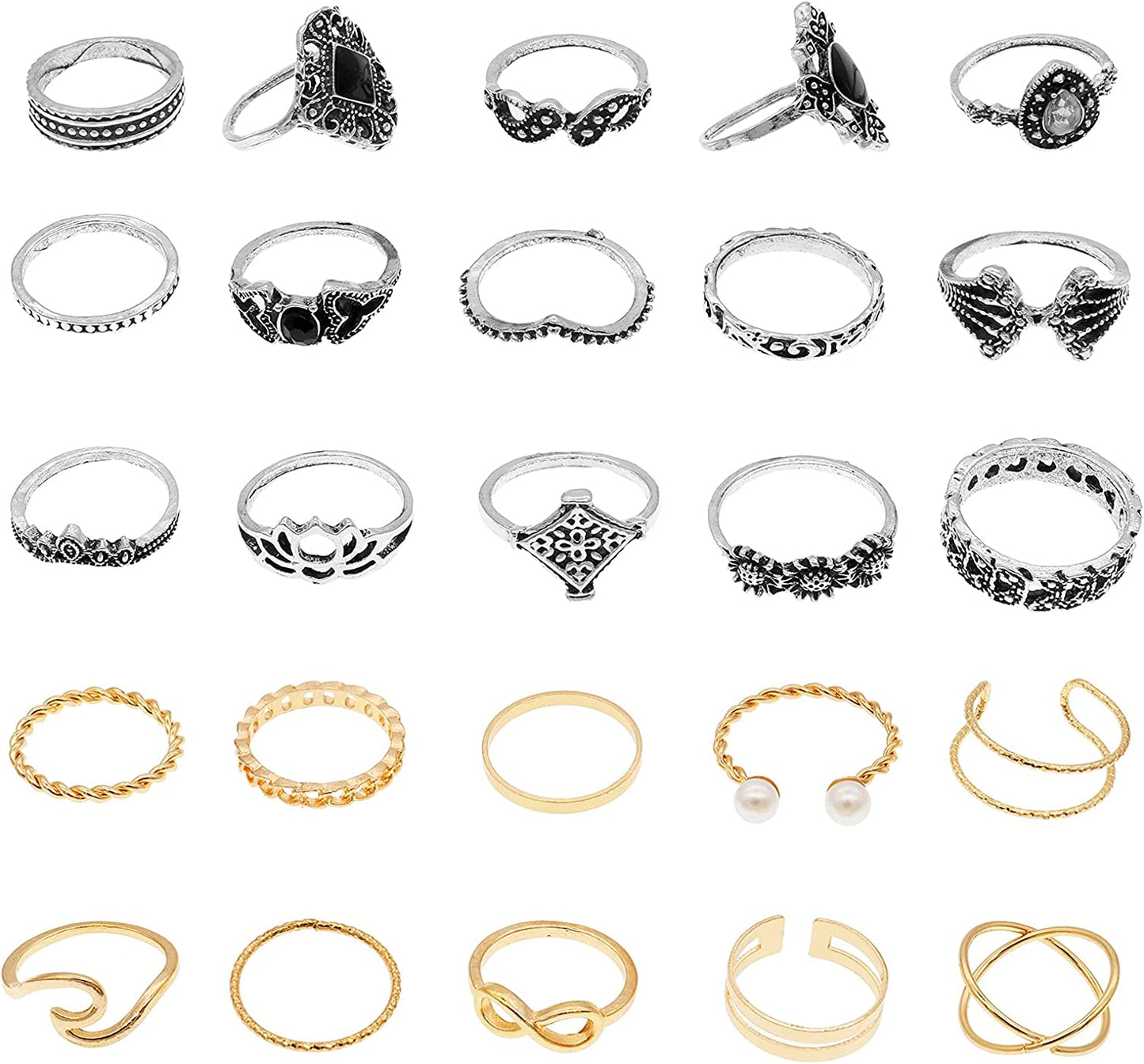 Boho Retro Stackable Rings Sets for Teens Girls Women,Peak Sea Wave Compass Turquoise Rhinestone Knuckle Joint Finger Kunckle Nail Ring Sets