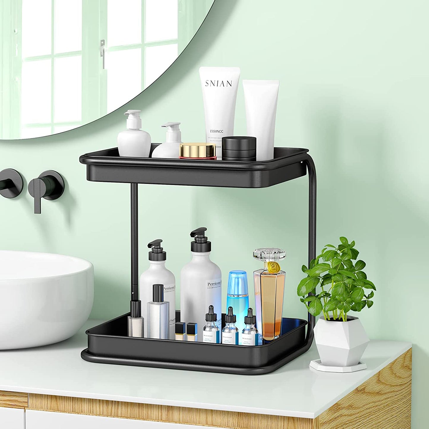 2 Tier Spice Rack Organizer, HEROPIE Bathroom Counter Organizer, Desktop Makeup Organizer, Small Storage Rack for Kitchen, Kitchen Spice Rack, Bath Room, Bedroom and Office