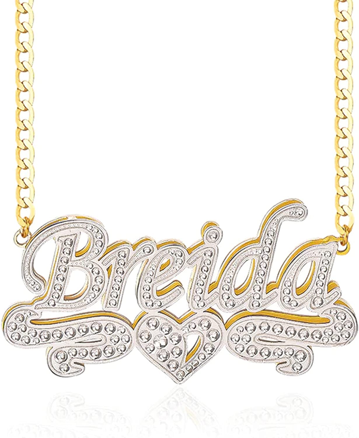 Gemiac Name Necklace Personalized 18K Gold Plated Double Name Necklace Custom Nameplate Necklace Personalized Birthday Gifts for Women Men Girls