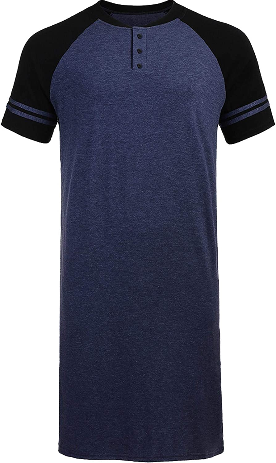 Men's Sleepshirt Short Sleeve Long Nightshirt Comfy Big&Tall Nightgown Sleepwear