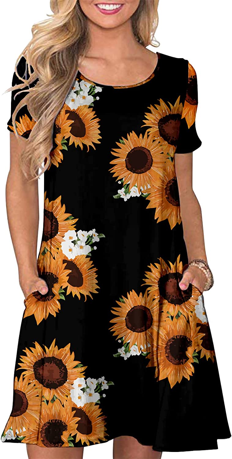 Women's Summer T Shirt Dresses Casual Beach Short Sleeve Swing Pockets Dresses