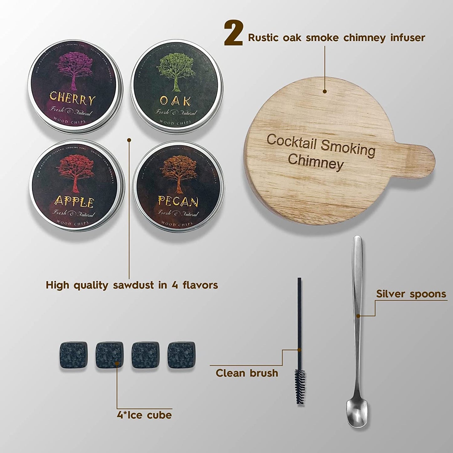 2-Pack Cocktail Smoker Kit with 4 Flavors Natural Wood Chips, Old-Fashioned Smoking Chimney Infuser for Whiskey, Wine, Steak, Cheese - Drinkware & Bar Tools as Gift for Bourbon Lover, Dad, Husband