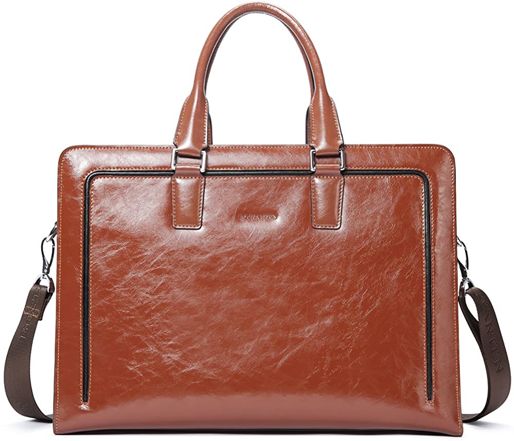 Women Genuine Leather Briefcase Tote Business Vintage Handbag 15.6" Laptop Shoulder Messenger Bag