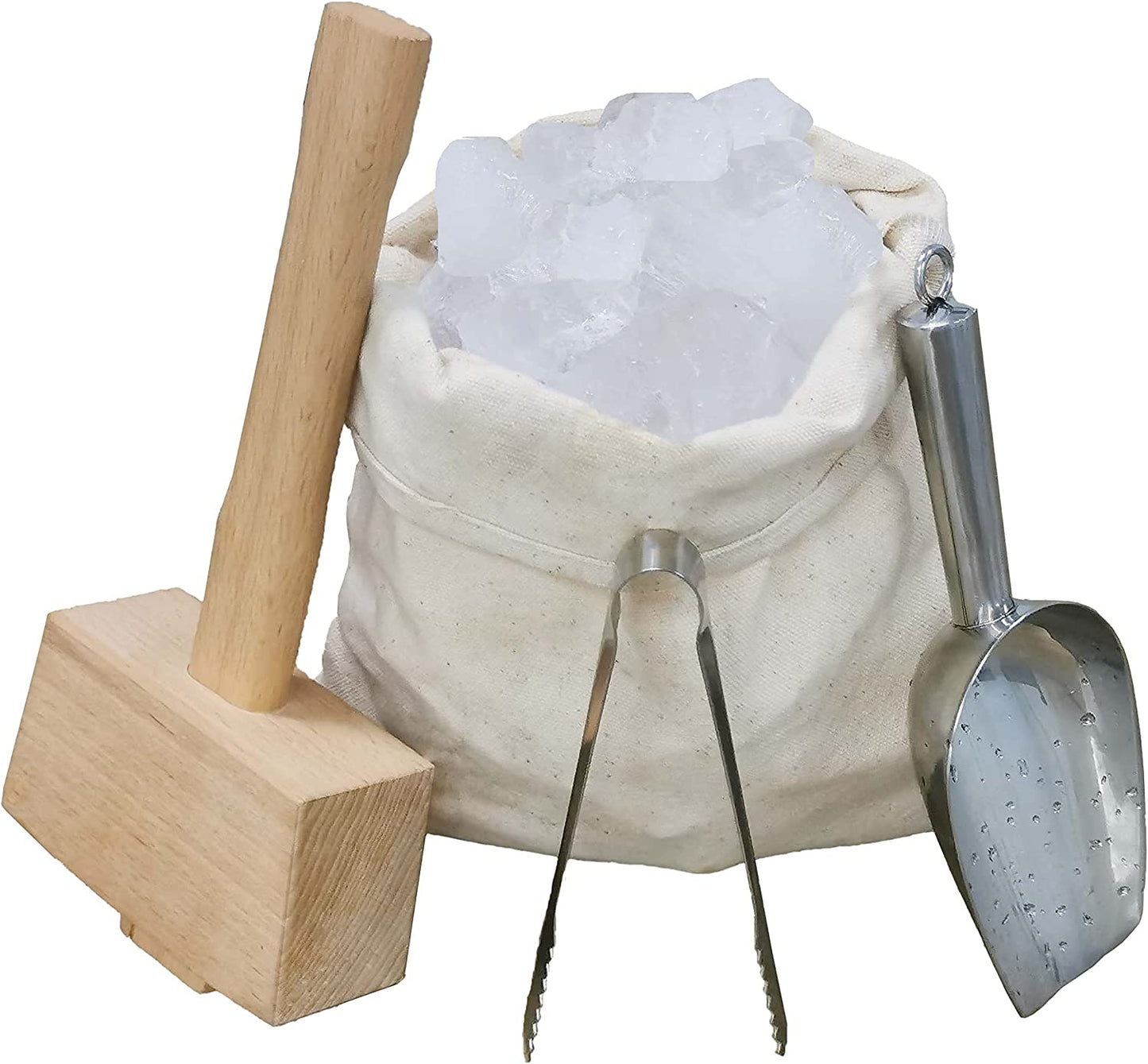 Lewis Bag and Ice Mallet,Ice Scoop and Clip,Manual Ice Crusher,Thick Canvas,Beech Wooden Mallet,Stainless Steel,Crushed Ice,Bar Tools Kitchen Accessories, 4 Pcs Set